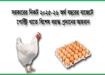 পোল্ট্রি শিল্পের বিকাশ,উন্নতমানের ডিম ও মুরগির মাংস উৎপাদন, কর্মসংস্থান সৃষ্টির ধারা অব্যাহত রাখা, ভোক্তার জন্য যৌক্তিক মূল্যে ডিম মুরগী যোগানের স্বার্থে; ২০২৫-২৬ অর্থ বছরের বাজেটে পোল্ট্রি খাতে বিশেষ বরাদ্ধ প্রদানের আহবান।